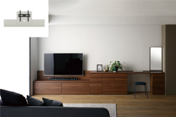 ローボードに対応しているテレビ掛け金具付きバックパネル。