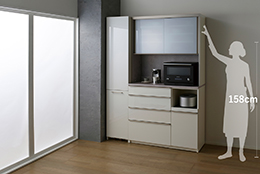 RQSQRMSM食器棚　高さイメージ　カラー：WG、パールホワイト