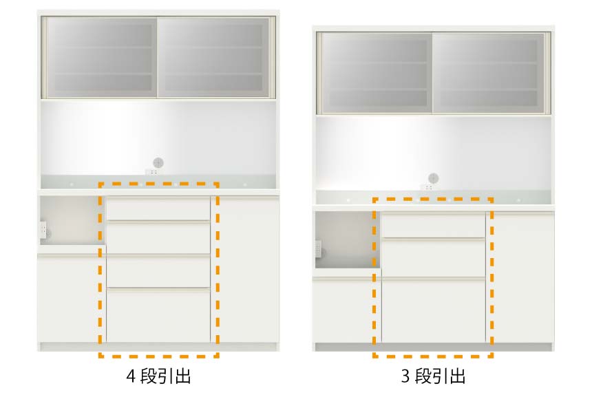 ECEMカウンター高さで異なる引出の段数
