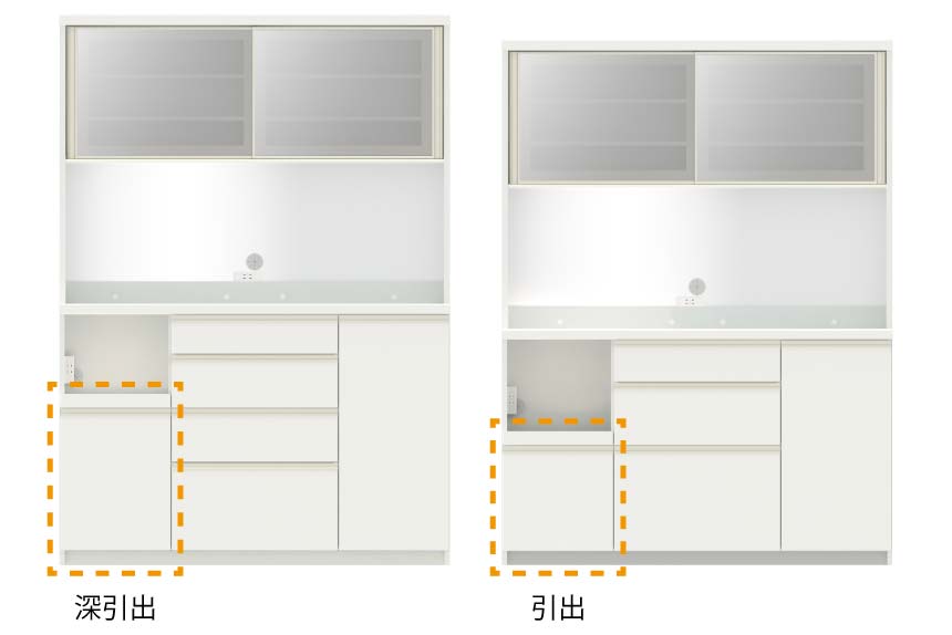 ECEMカウンター高さで異なる引出の深さ
