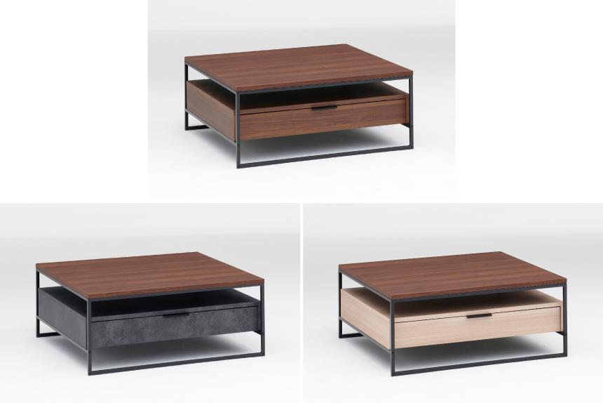 リビングテーブル　木製天板　BOX付　天板カラー：ウォールナット　BOXカラー：セラミカネロ、ウォールナット、グリジオーク