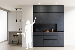 KJ食器棚　スイングドアタイプ　高さイメージ　ボディ：ブラック　カラー：60色カラーオーダー