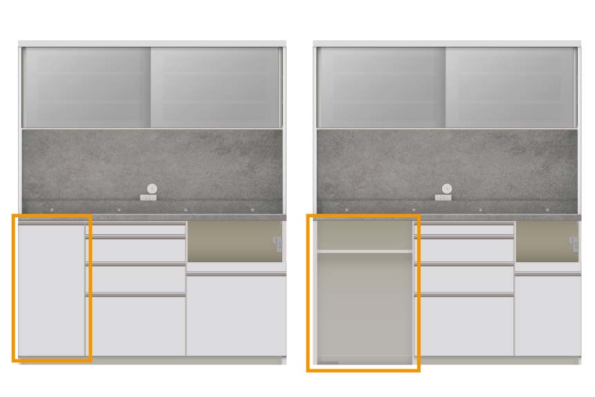 160cmのアイテムは扉収納かオープン収納から選べます