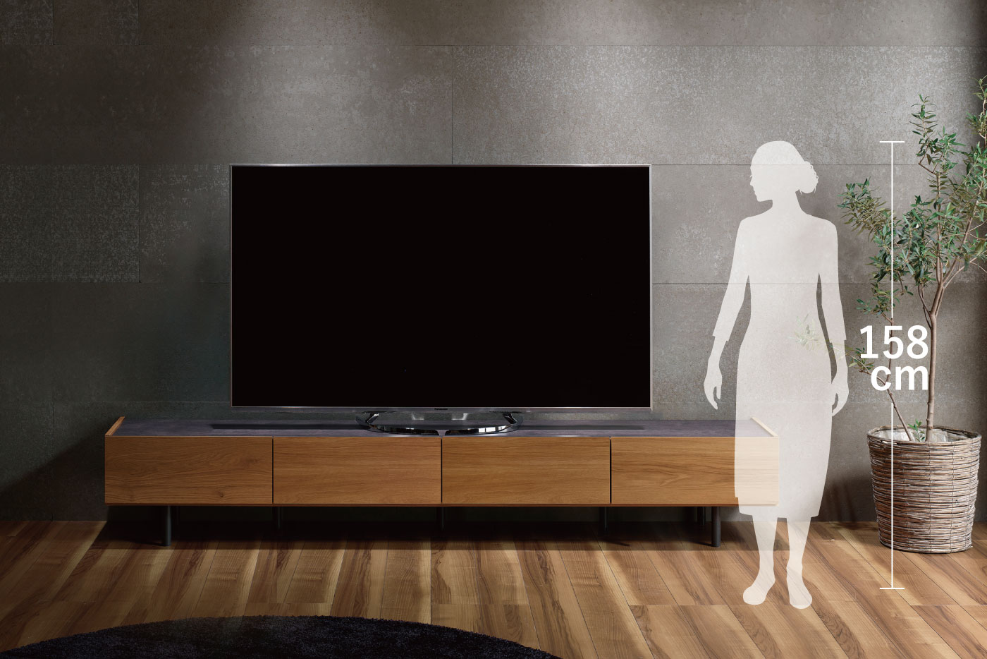 WVテレビボード　高さイメージ　カラー：ラスティックオーク