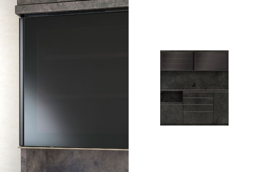 YS食器棚セラミカネロのガラスカラーはクリスタルブラック