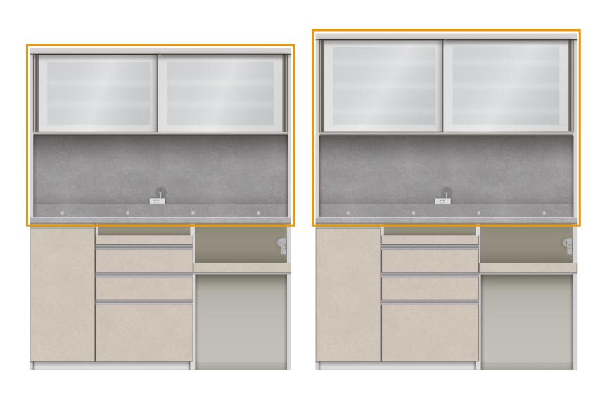 JN食器棚の上台高さは2種類から選べます