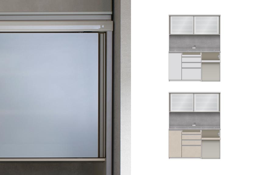 JN食器棚の上台スライドドア（ホワイト系）