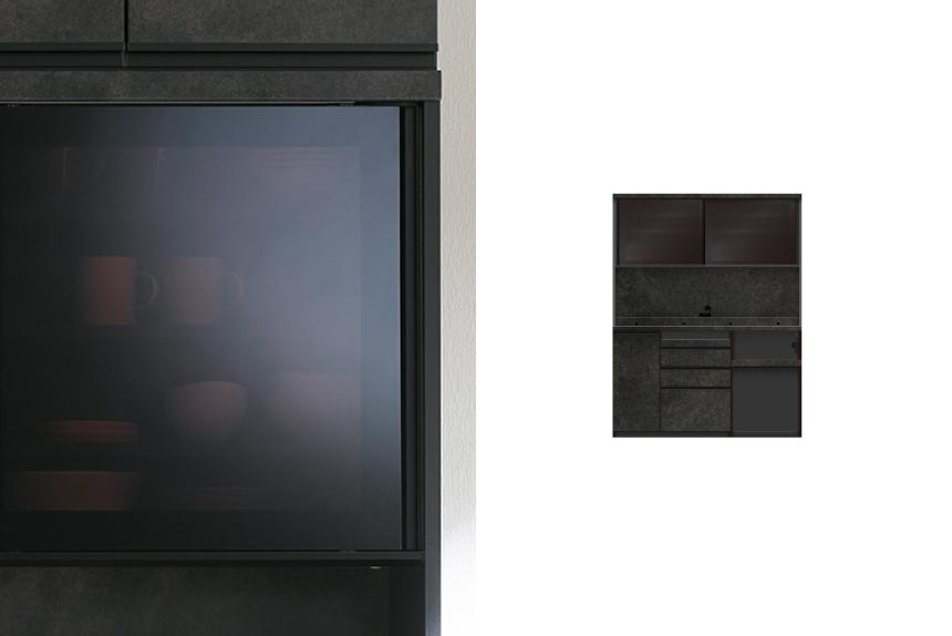 JN食器棚の上台スライドドア（ブラック系）