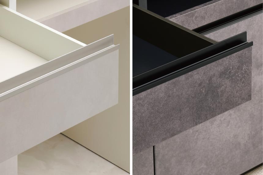 JN食器棚の引手カラー、引出内装