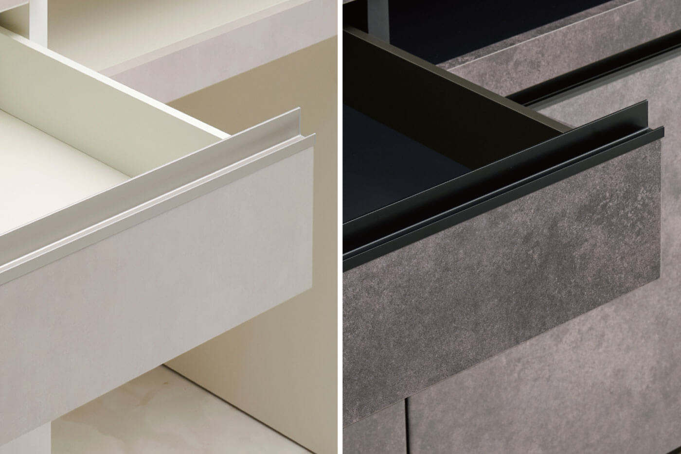 JN食器棚の引出内装は本体に合わせた配色