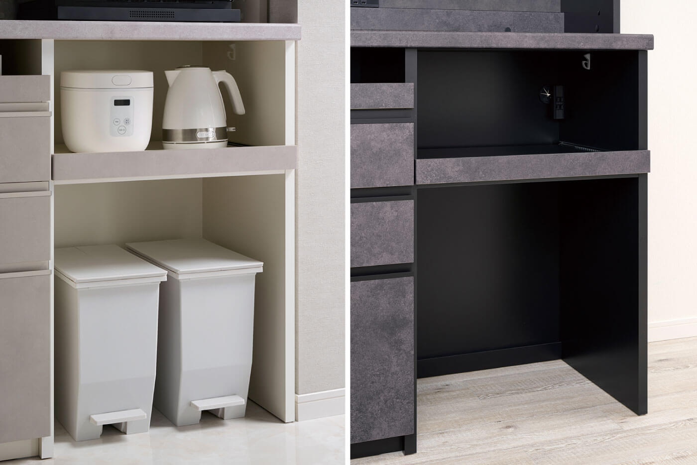 ダストBOXやストック類の格納スペースにぴったりのオープン収納