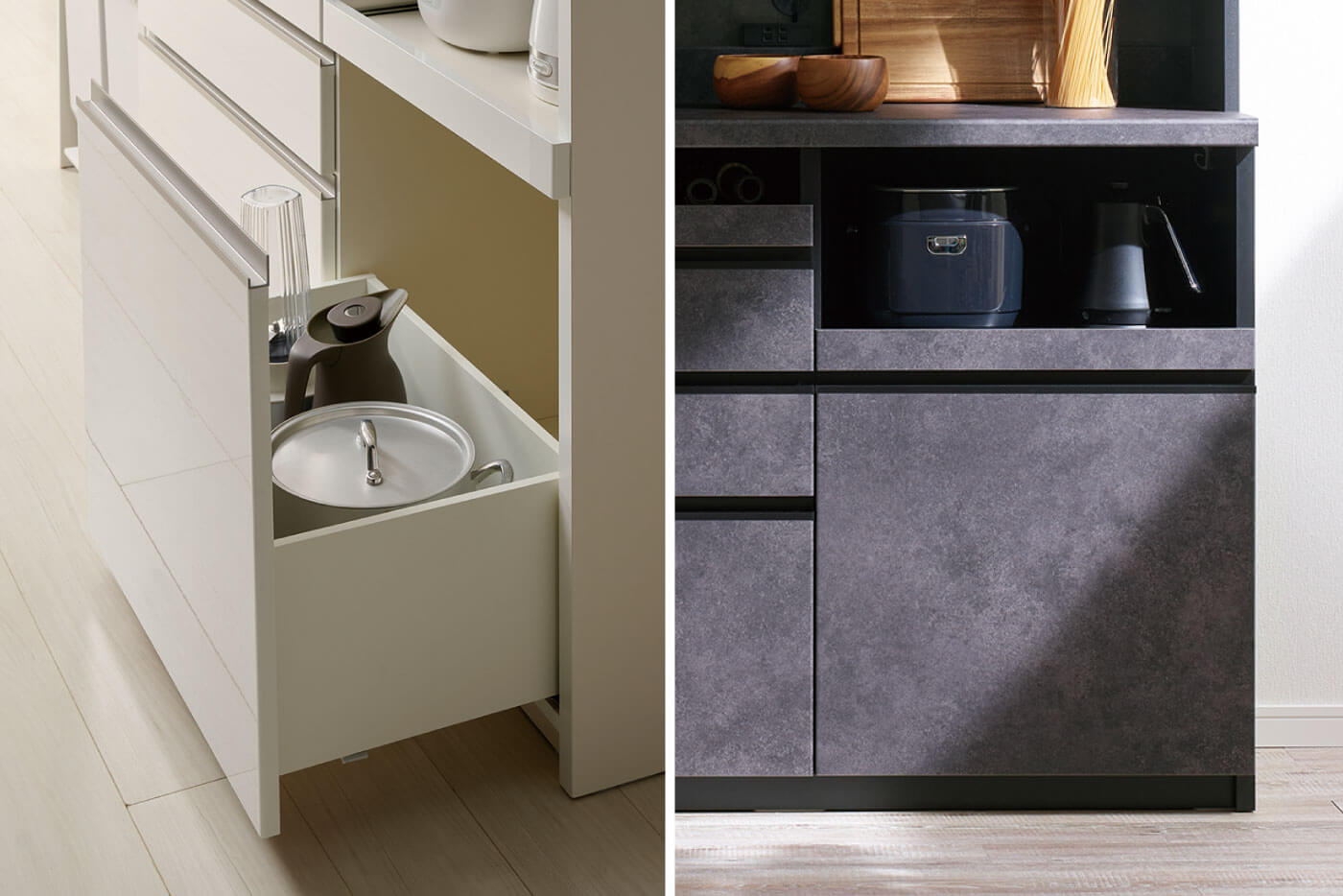 背の高いものも収納でき、奥行50cmタイプならダストBOXも収納できます