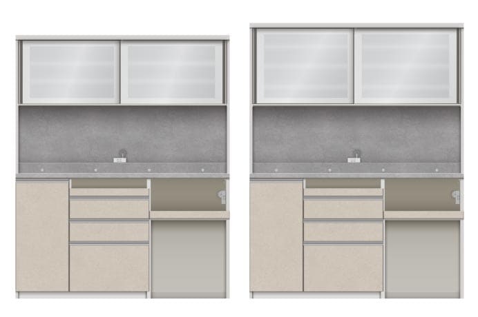 お部屋にあわせて上台の高さを選べるので、暮らしにフィットした食器棚が作れます。