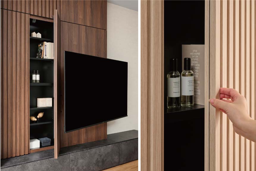 KPテレビボードのリブ収納の手かけや開き方