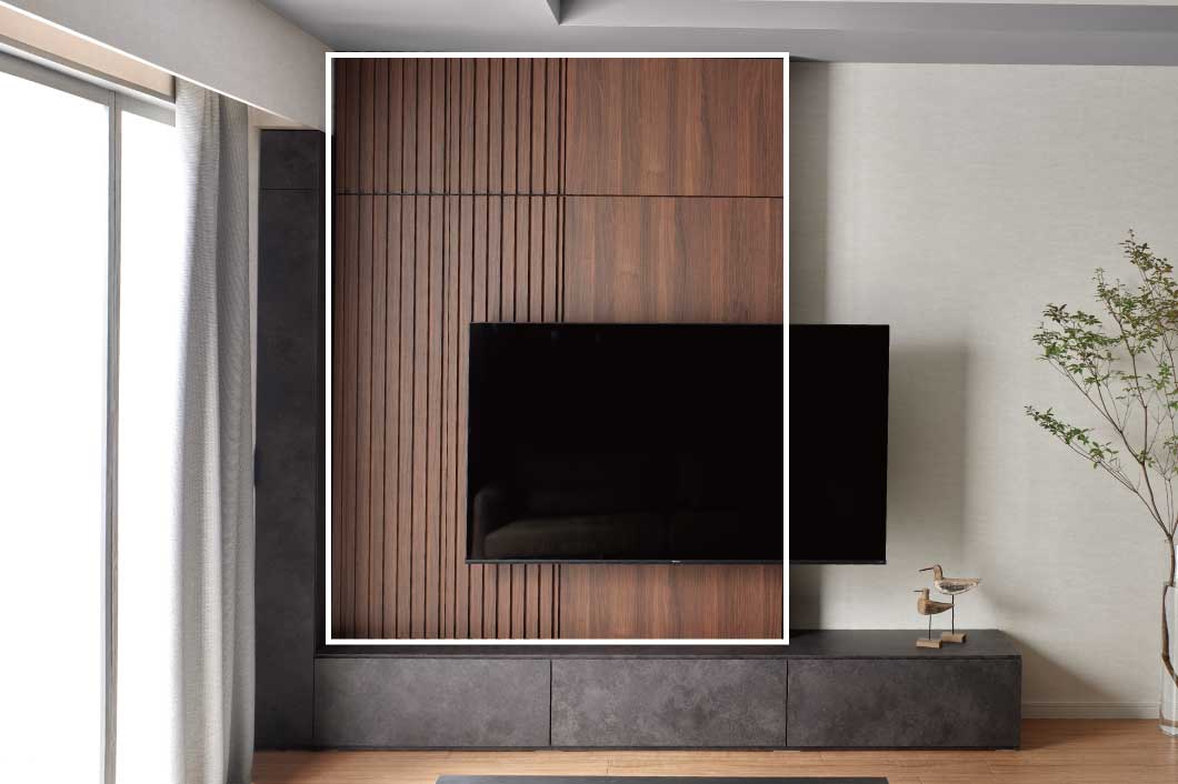 ウォールナットのKPテレビボードバックパネル